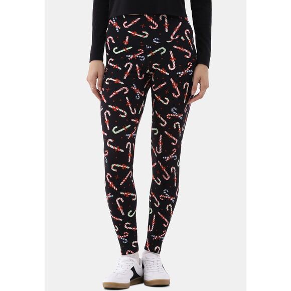 No Boundaries Juniors' Christmas Holiday Ankle Leggings Candy Cane Black Large - Picture 1 of 4